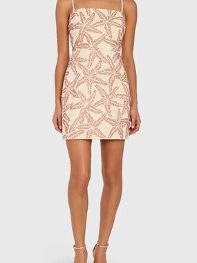 NEW AMANDA UPRICHARD women’s avani sequin starfish mini dress in tan
